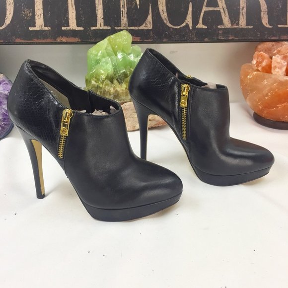 Michael Kors Black Leather Platform Heels snake - Picture 1 of 11